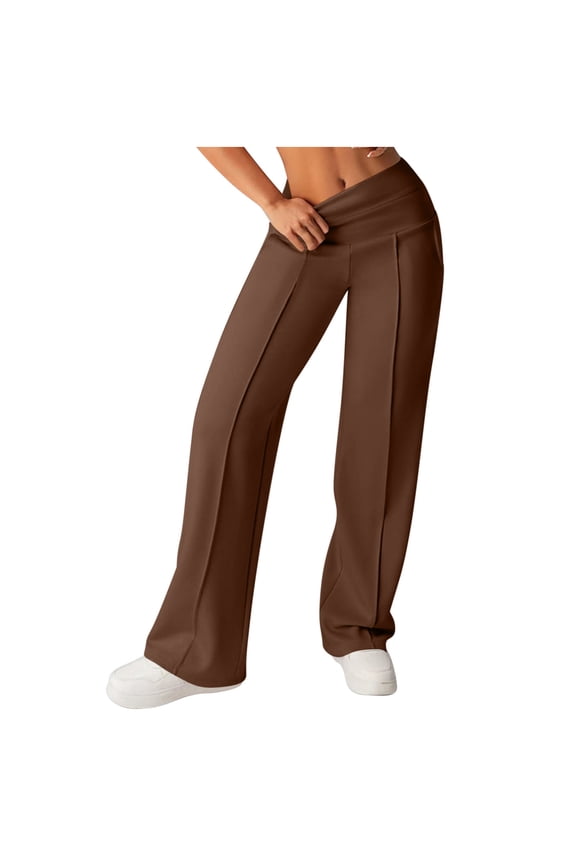 Fold Over Leggings for Womens Wide Leg Yoga Pants Front Elevated Seams Casual Gym Workout Comfy Sweatpants Lounge Pants