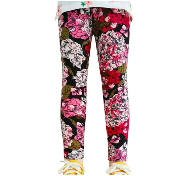 CHEEREAM Girl's Ankle Length Leggings Printing Flower Kids High Waist Classic Stretch Pants 3-8Y