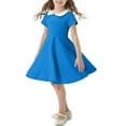 thumbnail image 1 of CHEEREAM Girl's Short Sleeve Casual Vintage Peter Pan Collar Fit and Flare Skater Party Dress with Pockets 4-12 Years Blue 2 Years, 1 of 4