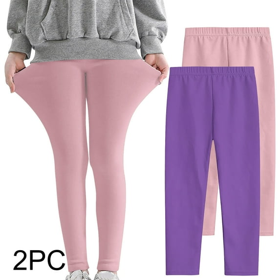 CHEEREAM Girls 2 Pack Legging Toddler Kids Teens Youth Pull on Athletic Tights Cotton Soft Stretchy Pants for Everyday Play Running Dance Yoga 3-12 Years