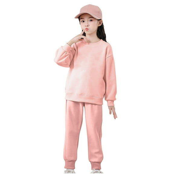 CHEEREAM Girls 2 Piece Outfits Tracksuits Casual Crewneck Sweatshirts Fleece Lined Pullover and High Waisted Sweatpants Set for 18 Months-12 Years