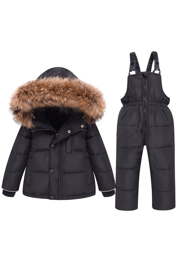Girls 2 Piece Snowsuit Puffer Jacket and Skibib Snow Pants for Toddler and Big Kids Size 1-6Years