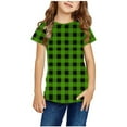 thumbnail image 1 of CHEEREAM Girls' Boys' Short Sleeve Shirts Kids Crewneck Plaid T-Shirts Summer Tops Basic Tees 3-14 Years, 1 of 5