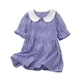 thumbnail image 1 of CHEEREAM Girls Button Down Dress Gingham Checks Ruffle Short Sleeve Peter Pan Collar Mini Dresses 3-10 Years Dark Blue 7 Years, 1 of 3
