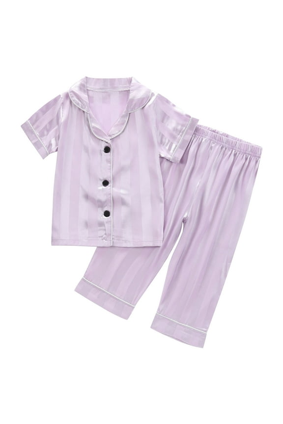 Girls Button Down Satin Pajama Sets Silky Short Sleeve Top and Pants Lounge Wear Teens Cozy Nightwear 2PCS PJS