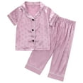 thumbnail image 1 of CHEEREAM Girls Button Down Satin Pajama Sets Silky Short Sleeve Top and Pants Lounge Wear Teens Cozy Nightwear 2PCS PJS, 1 of 8