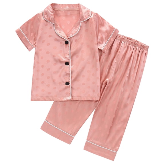 CHEEREAM Girls Button Down Satin Pajama Sets Silky Short Sleeve Top and Pants Lounge Wear Teens Cozy Nightwear 2PCS PJS