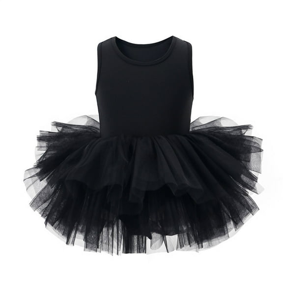 CHEEREAM Girls' Camisole Dance Tutu Leotard with Fluffy 4-Layers Ballet Dress for Ballerina Size 2-6 Years Black 3-4 Years
