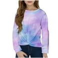 thumbnail image 1 of CHEEREAM Girls Casual Tunic Tops Tie Dye Knot Front Long Sleeve Loose Soft Blouse T-Shirt Size 4-12, 1 of 9