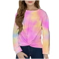 thumbnail image 1 of CHEEREAM Girls Casual Tunic Tops Tie Dye Knot Front Long Sleeve Loose Soft Blouse T-Shirt Size 4-12, 1 of 5