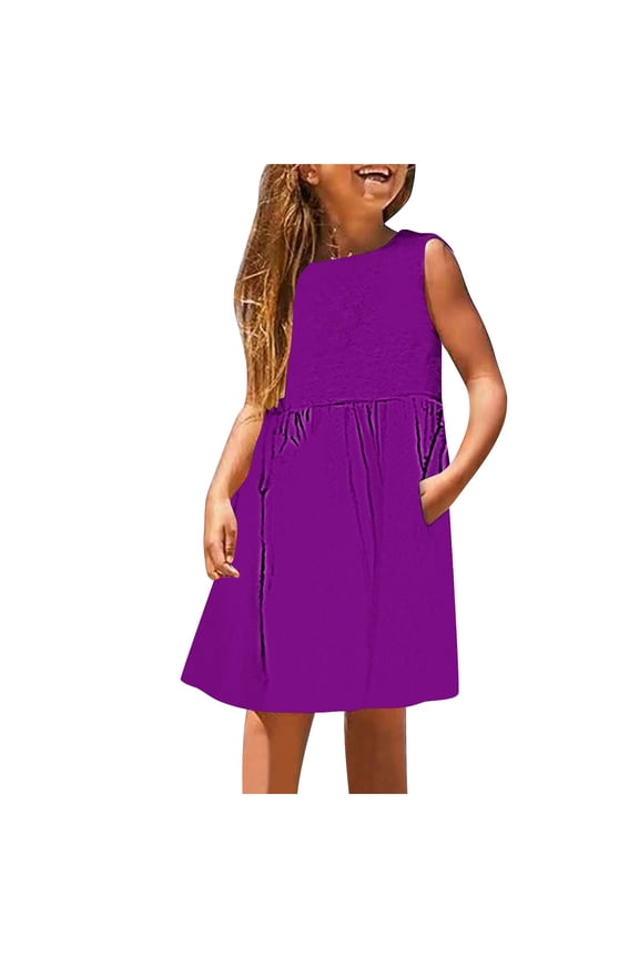 Girls Dresses Baby Girl Clothes Toddler Sleeveless Dress Tank Dress Children's A-line Dresses with Pockets for 4-14T Kids