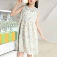 thumbnail image 1 of CHEEREAM Girls Dresses Girls Casual Cute Peter Pan Collar Beach Floral Dress Spring Summer Sleeveless Beach Dress Blue 6 Years, 1 of 7