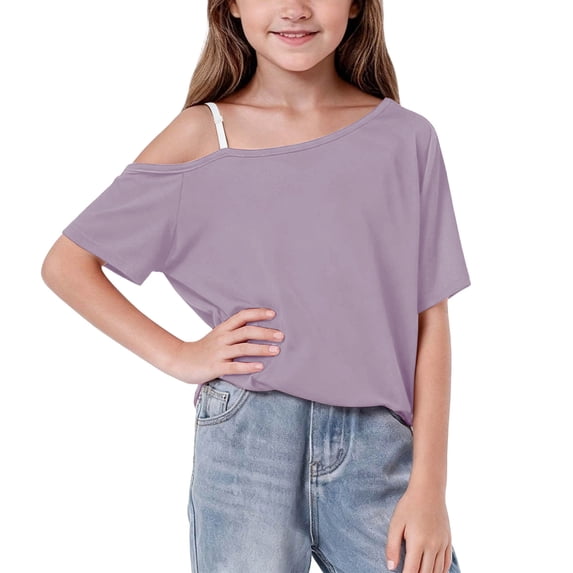 CHEEREAM Girls Dressy T-Shirt Split Neck Ruffle Short Sleeve Tops Kids Daily Wear Breathable Loose Fit Blouse Leisure