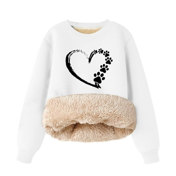 CHEEREAM Girls Fleece Lined Crewneck Sweatshirt Kids Heart Print Warm Pullover Sweater Sherpa Hoodie Fall Winter Clothes 2-12 Years