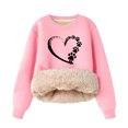 thumbnail image 1 of CHEEREAM Girls Fleece Lined Crewneck Sweatshirt Kids Heart Print Warm Pullover Sweater Sherpa Hoodie Fall Winter Clothes 2-12 Years, 1 of 3