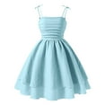 thumbnail image 1 of CHEEREAM Girls' Layered Dress Square Neck Summer Tie Shoulder Spaghetti Straps Elegant Cotton A-line Party Dress 8-14 Years Blue 160, 1 of 4