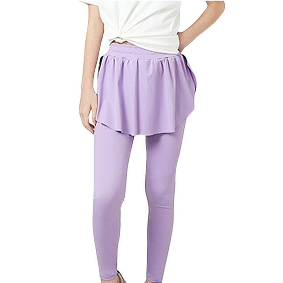 CHEEREAM Girls Leggings with Skirts Kids Athletic Stretchy Yoga Tennis Skirt Pants Summer Fall Solid Color Legging for 8-15Y
