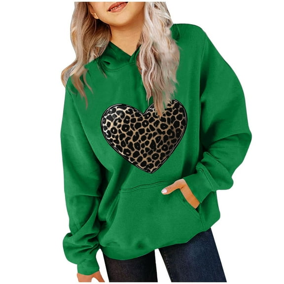 CHEEREAM Girls Long Sleeve Cute Hoodies Love Heart Print Pullover Tops Oversized Trendy Sweatshirt with Pockets 3-14T