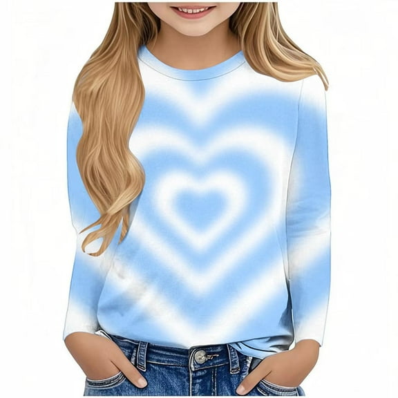 CHEEREAM Girls Long Sleeve Shirts Cute Funny Heart Graphic Tee Tops Teen Girls Crew Neck Spring Fall Clothes 3-13T