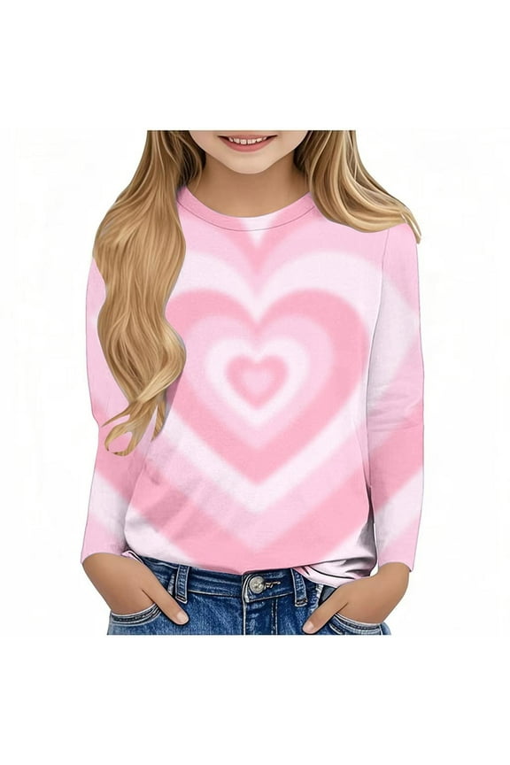Girls Long Sleeve Shirts Cute Funny Heart Graphic Tee Tops Teen Girls Crew Neck Spring Fall Clothes 3-13T
