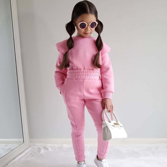 CHEEREAM Girls Long Sleeve Sweatshirts Sweatpants Sets Kids Fashion Solid Fall Winter Tracksuit Jogger Pullover Pants Sets