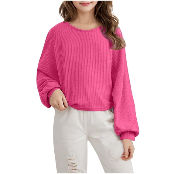 CHEEREAM Girls Long Sleeve Tee Shirts Spring Summer Trendy Clothes Casual Loose Crewneck Ribbed Blouse Tunic Tops Size 5-13 Years