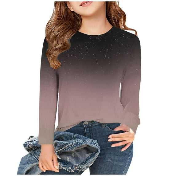 CHEEREAM Girls Long Sleeve Tops Crewneck Shirts Blouse Gradient Henely Top Casual Loose Tunic Tops for 3-14 Years