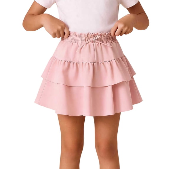 CHEEREAM Girls Mini Skirts High Elastic Waist Summer A-Line Floral Layered Ruffle Pleated Beach Drawstring Skirt For Kids Causal