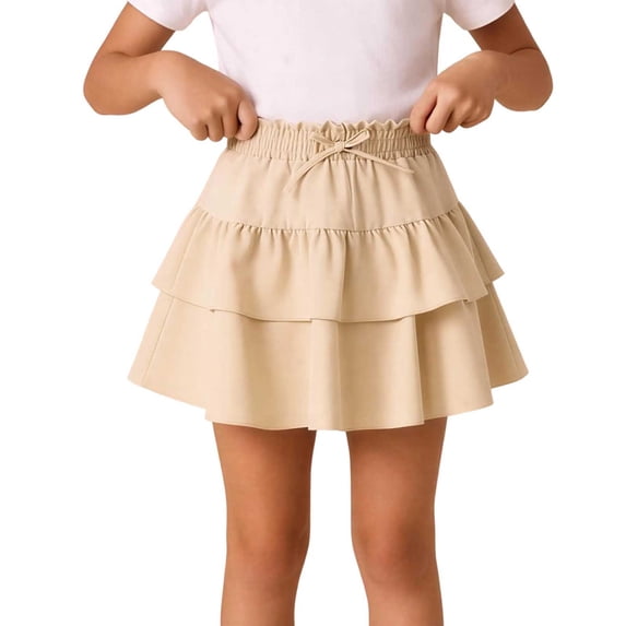 CHEEREAM Girls Mini Skirts High Elastic Waist Summer A-Line Floral Layered Ruffle Pleated Beach Drawstring Skirt For Kids Causal