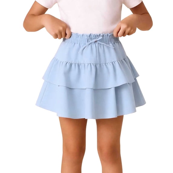 CHEEREAM Girls Mini Skirts High Elastic Waist Summer A-Line Floral Layered Ruffle Pleated Beach Drawstring Skirt For Kids Causal