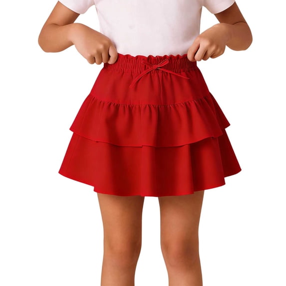 CHEEREAM Girls Mini Skirts High Elastic Waist Summer A-Line Floral Layered Ruffle Pleated Beach Drawstring Skirt For Kids Causal