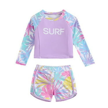 CHEEREAM Girls Rash Guard Swimsuits 2 Piece Long Sleeve Bathing Suit UPF 50+ Summer Swimwear with Shorts Size 4-12T