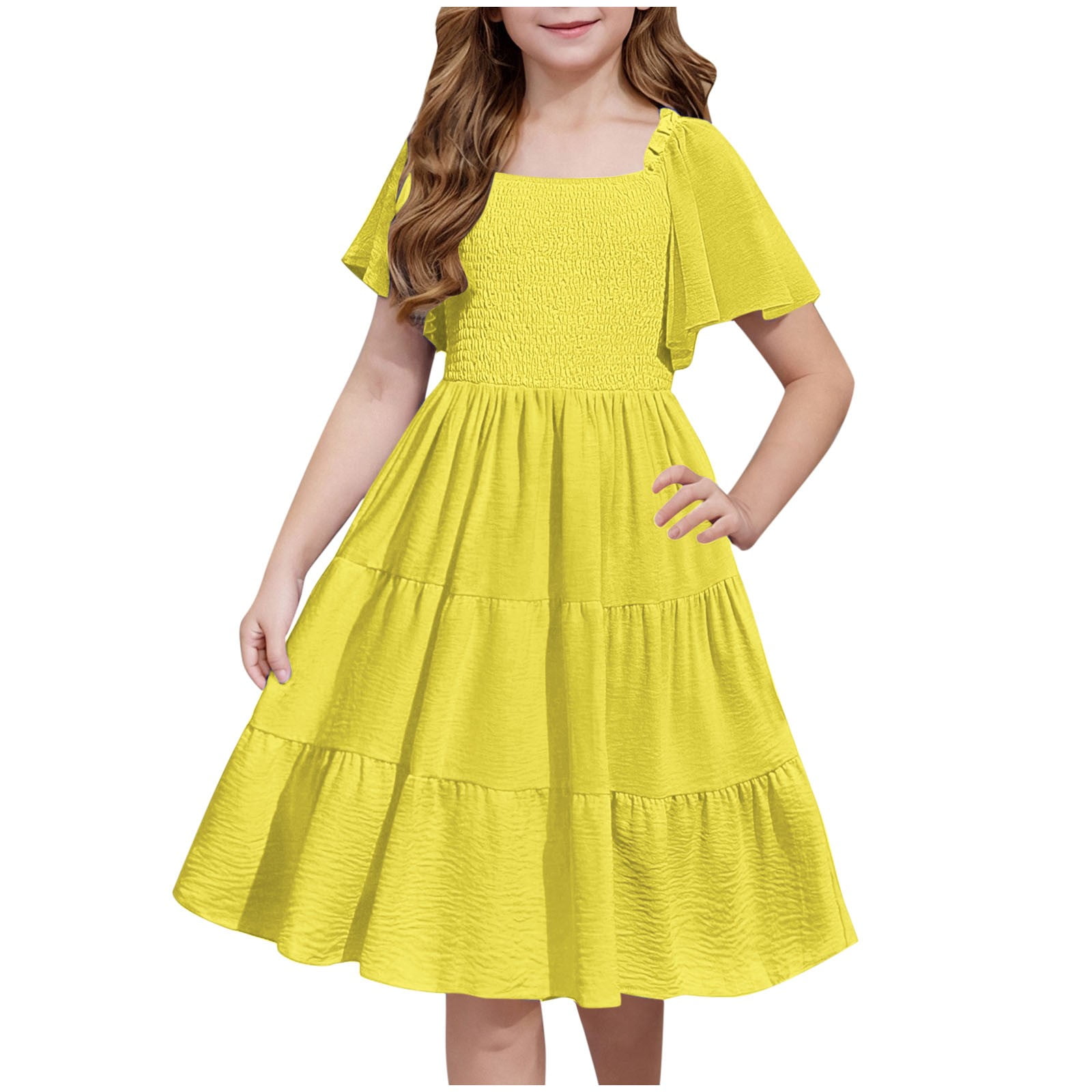 CHEEREAM Girls Summer Dress Tween Boho Casual Smocked Swing Flowy ...