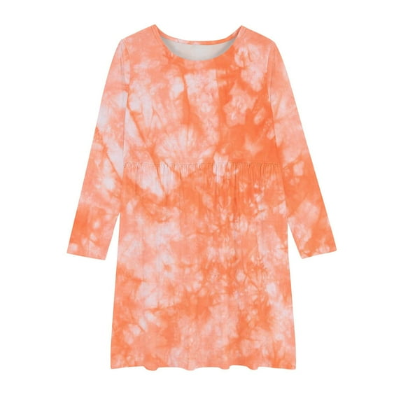 CHEEREAM Girls Tie Dye Dress Clothes Kids Cotton Long Sleeve School Twirly Skater Dress Size 5-14 Years
