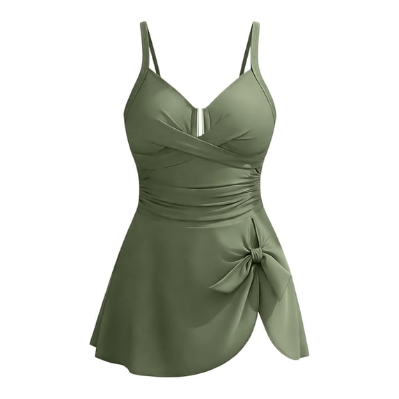 CHEEREAM Girls Tummy Control One Piece Swimsuits Criss Cross Cami Bathing Suits Kids U-Wire Ruched Swim Dress Bowkot Decorated