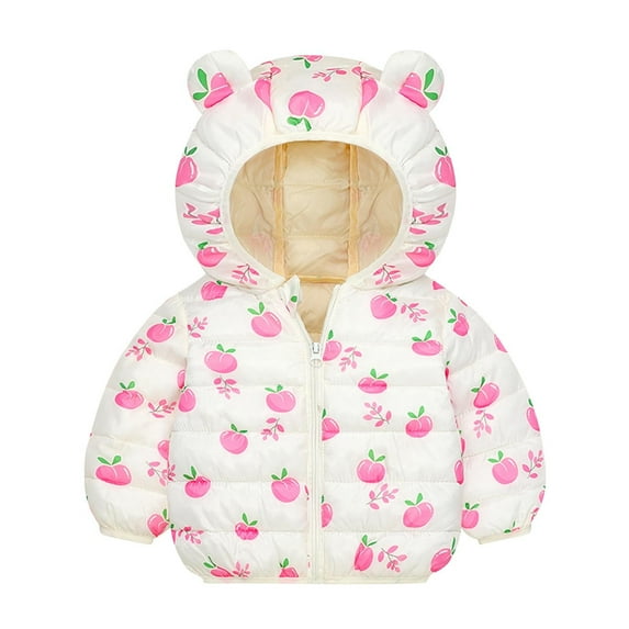 CHEEREAM Hooded Puffer Jacket for Toddler Girls Boys Winter Coat Lightweight Print Down Outwear Cute Bear Ears Kids Outwear