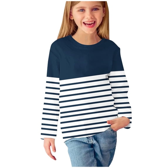 CHEEREAM Kid Girls Boat Neck Striped T Shirt Long Sleeve Tees Casual Loose Fit Blouses Tops Trendy Spring Fall