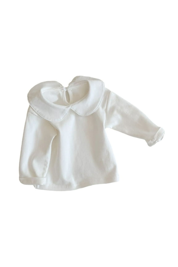 Kids Baby Girl Long Sleeve Collar Shirt Toddler Girls Cotton Tops Pullover White T Shirt Solid Color Basic Top Bottom for 3-24 Months