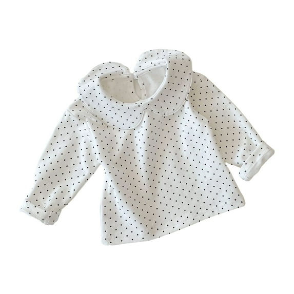 CHEEREAM Kids Baby Girl Long Sleeve Collar Shirt Toddler Girls Cotton Tops Pullover White T Shirt Solid Color Basic Top Bottom for 3-24 Months