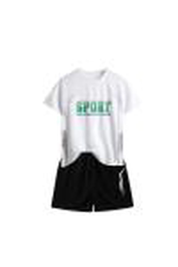 Kids Boys 2 Piece Letter Print Short Sleeve T-Shirts with Shorts Set Basketball Jersey Uniform Running Tracksuit Sport Outfits