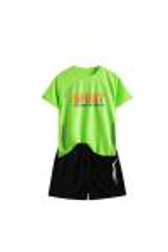 Kids Boys 2 Piece Letter Print Short Sleeve T-Shirts with Shorts Set Basketball Jersey Uniform Running Tracksuit Sport Outfits