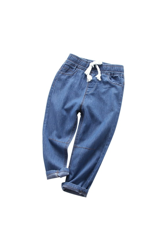 Kids Boys Denim Jeans Pants Tapered Leg Cotton Casual Trousers Slim Fit Cargo Joggers 3-13 Years