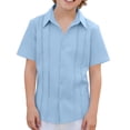 thumbnail image 1 of CHEEREAM Kids Button Down Shirts Collared Casual Summer Short Sleeve Dress T-Shirt Mesh Fashion Lace Patchwork Beach Tops For Boys, 1 of 9
