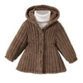 thumbnail image 1 of CHEEREAM Kids Cable Knit Sweater Hooded Jacket Girls Fuzzy Fleece Buttons Padded Coat Childrens Winter Soft Warm Outwear 1-6 Years, 1 of 6