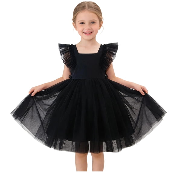 CHEEREAM Kids Cute Ruffle Elegant Summer Swing Birthday Party Dress Causal A-Line Square Neck Tulle Dresses For Girls