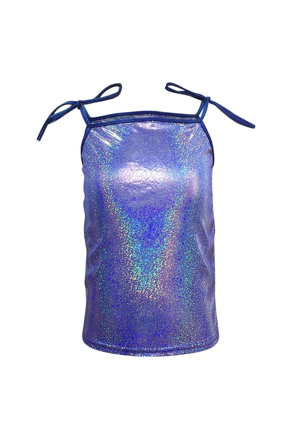 Kids Girls Sleeveless Shiny Metallic Tank Tops Ballet Dance Gymnastics Workout Halter Camisole Slim Fit Shirt