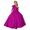 thumbnail image 1 of CHEEREAM Kids One Shoulder Dress Elegant Tulle Flower Maxi Dresses with Big Bow Girls Satin Princess Pageant Gown First Communion, 1 of 6