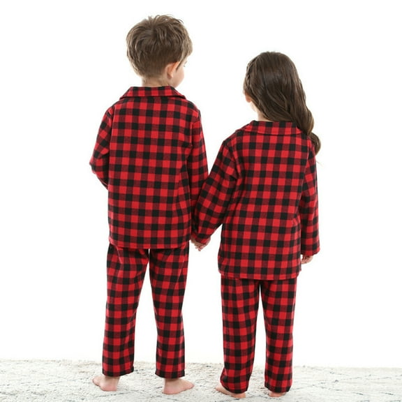 CHEEREAM Kids Plaid Holiday Christmas Pajamas Boys Girls Flannel Button Down Sleepwear Pajamas Set Long Sleeve Shirts and Pant