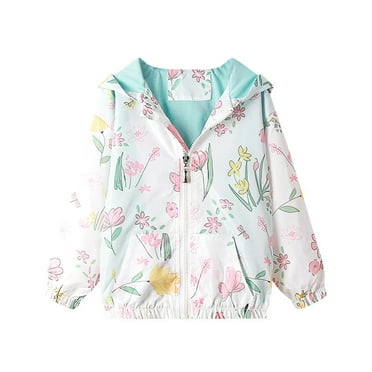 CHEEREAM Kids Rain Jacket Windproof Lightweight Kids Raincoats Hooded Lined Windbreaker for Girls Kids Toddler Cute Cartoon Print Size 3-8 Years