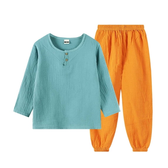 CHEEREAM Kids Summer Outfits Active Jogger Pants and Button Crew Neck Long Sleeve Shirt Boys Comfy Leisure Summer 2-Piece Sets